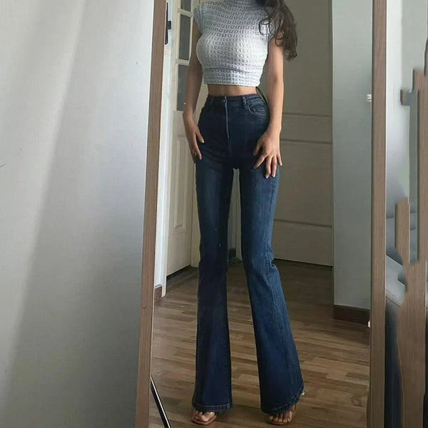Skinny Trousers Bell Bottom Slim Fit Womens Jeans Flared Pants with Pockets for Summer Style